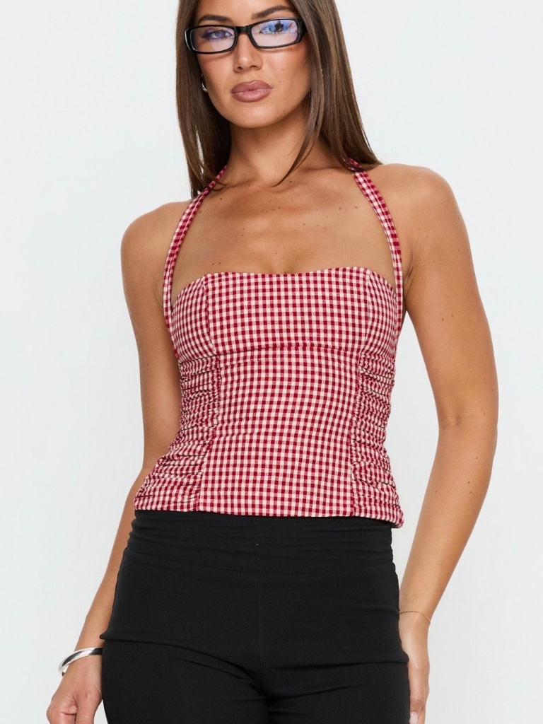 Red Gingham Halter Tie Top